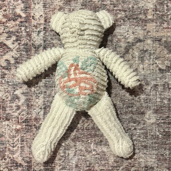 Vintage Chenille Teddy Bear Handmade Plush with Embroidered Floral Design Plush - Picture 9 of 9